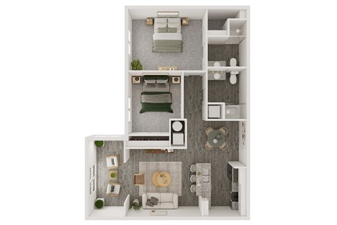Floor plan for 2 beds, 2 baths, 986 sqft